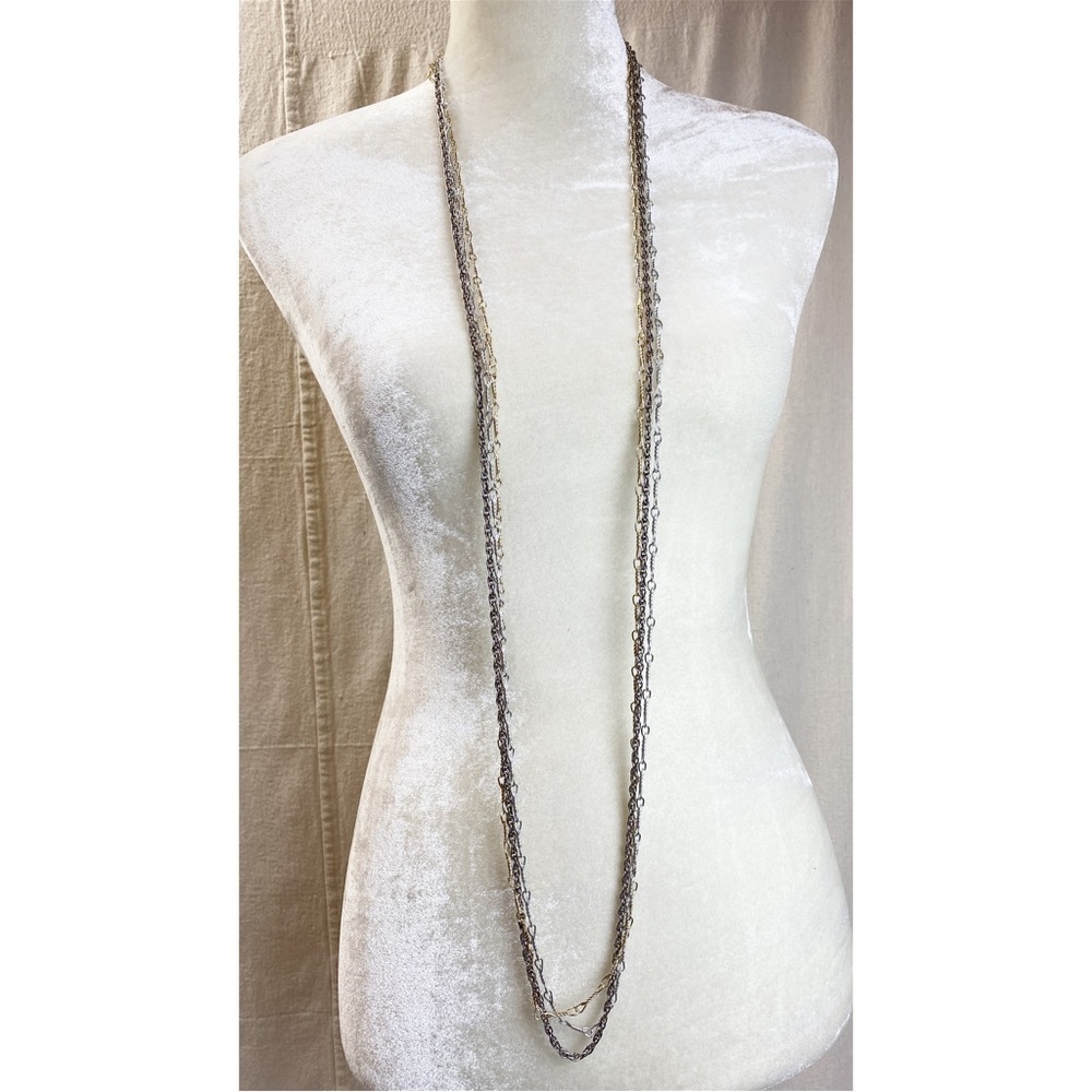 Vintage 1950s Crown Trifari 3 strand Mixed multi metal Chain Necklace
